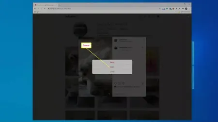 نحوه حذف کامنت در اینستاگرام, برای حذف کامنت در اینستاگرام, پاپ آپ حذف نظرات در اینستاگرام در مرورگر 