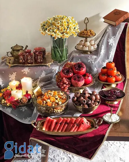 چیدمان کرسی شب یلدا,طرز چیدن سفره شب یلدا,سفره شب یلدا امسال
