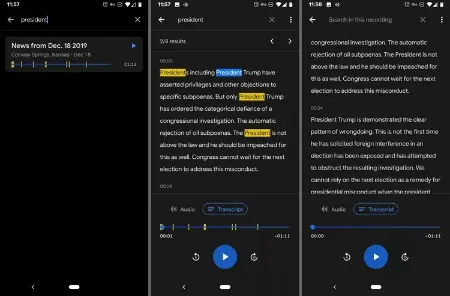 Google Recorder ، برنامه ضبط صدا گوگل در اندروید, جستجوی رونوشت‌های صوتی در برنامه ضبط‌کننده Google