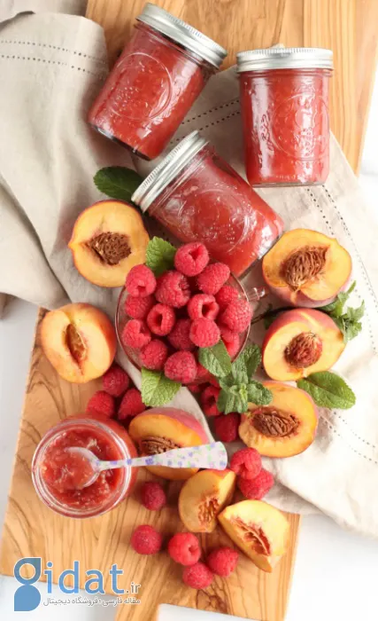 طرز تهیه مربای تمشک و هلو، با حفظ طعم تابستان