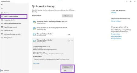 بازیابی فایل‌های حذف‌شده توسط Windows Defender, تنظیمات Windows Defender برای بازیابی فایل