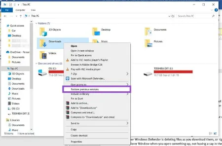 بازیابی فایل‌های حذف‌شده توسط Windows Defender, تنظیمات Windows Defender برای بازیابی فایل