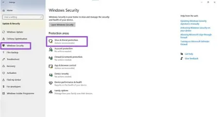 بازیابی فایل‌های حذف‌شده توسط Windows Defender, تنظیمات Windows Defender برای بازیابی فایل