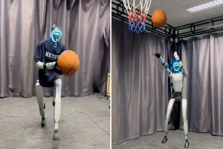 ربات انسان نمای چینی بسکتبال بازی کرد