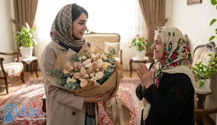 گل دادن به زن پیر