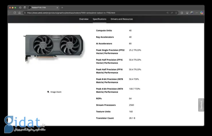 مشخصات کارت گرافیک RX 7700