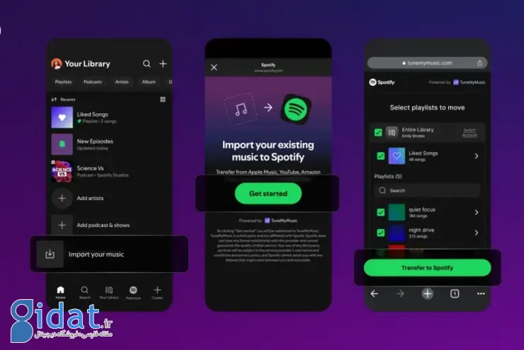 قابلیت انتقال پلی‌لیست‌ها از دیگر سرویس‌ها به اسپاتیفای