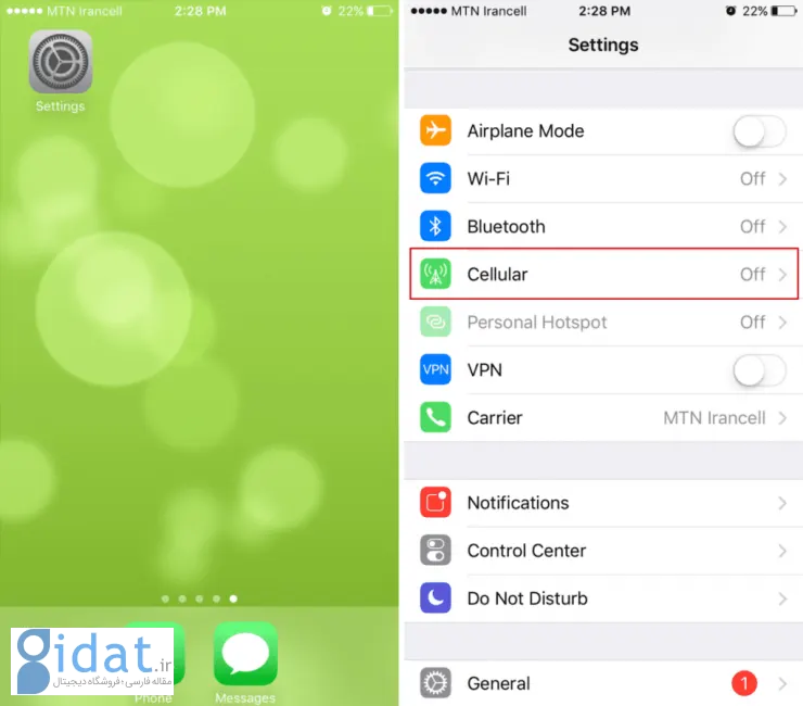 اینترنت همراه در iOS