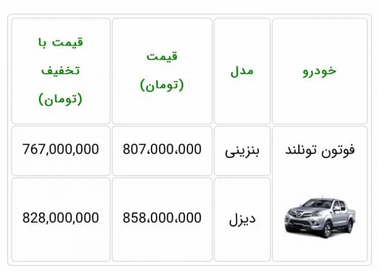 فروش نقدی پیکاپ فوتون شهریور 1400