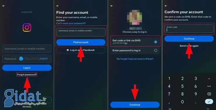 بازیابی اکانت اینستاگرام با شماره همراه و پیامک
