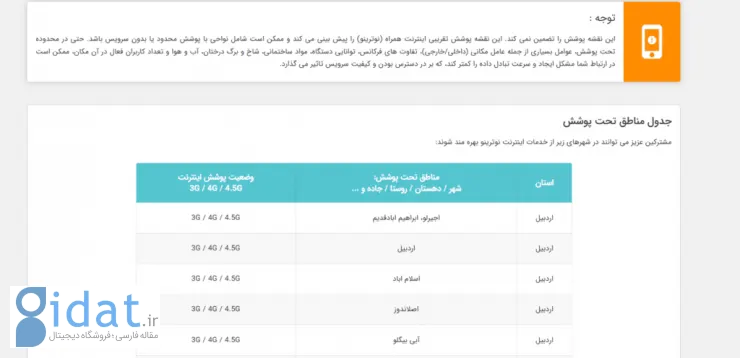 مناطق تحت پوشش 5G همراه اول