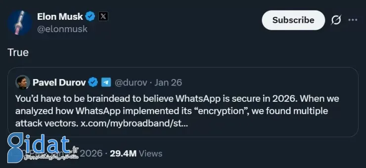 حمله پاول دورف و ایلان ماسک به واتساپ