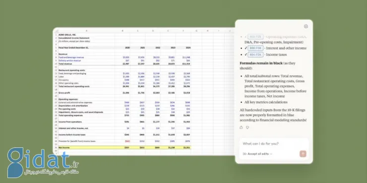 هوش مصنوعی Claude آنتروپیک در اکسل