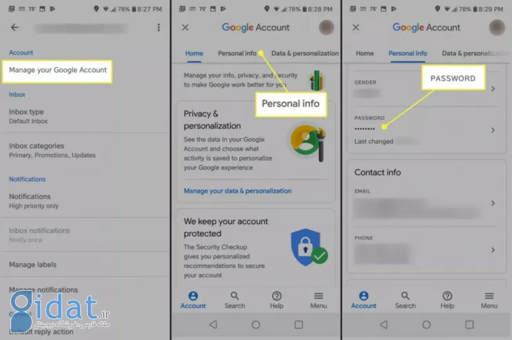 آموزش تصویری تغییر رمز عبور جیمیل روی گوشی و کامیپوتر