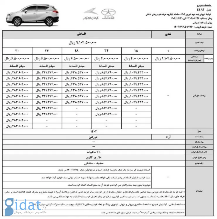 شرایط فروش اقساط جک S3