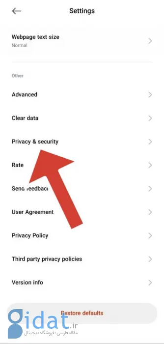 حذف تبلیغات از Mi Browser