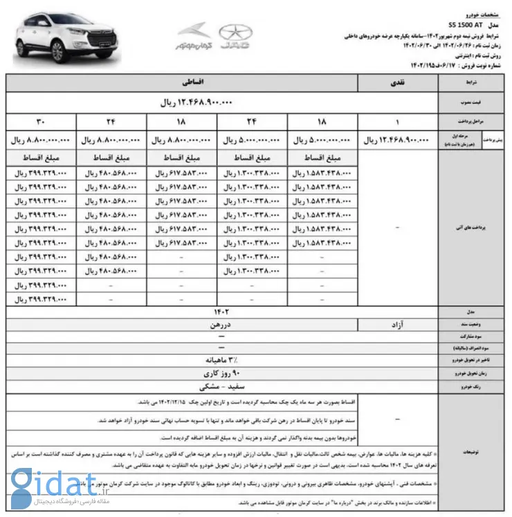 شرایط فروش اقساطی جک S5