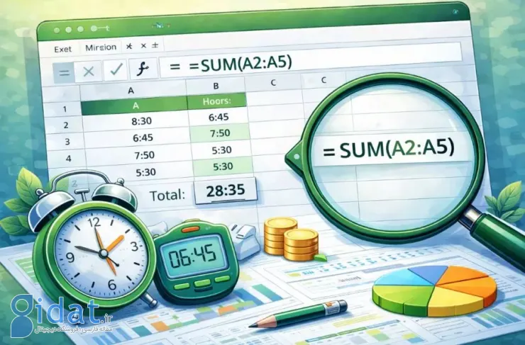 اضافه کردن ساعت در اکسل | آموزش اضافه کردن ساعات کاری و بیشتر از ۲۴ ساعت