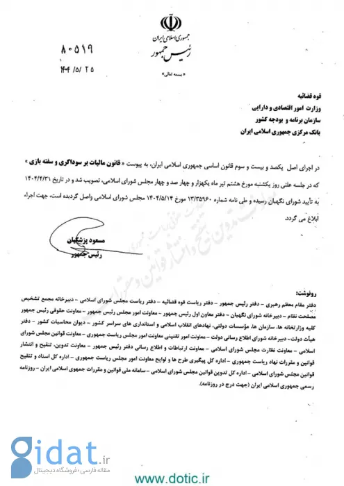 قانون مالیات بر سوداگری و سفته بازی ابلاغ شد