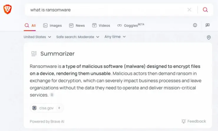 موتور جستجوی Brave به ابزار هوش مصنوعی Summarizer برای پاسخ به سؤالات کاربران مجهز شد