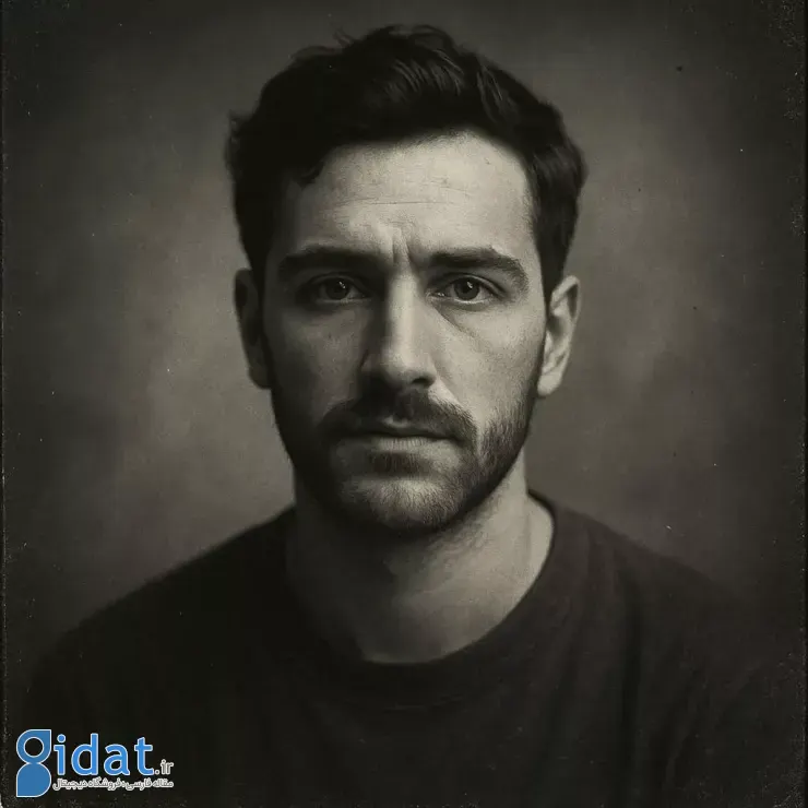 پرتره سیاه سفید یک مرد جوان به سبک تصاویر آنالوگ ساخته شده با AI