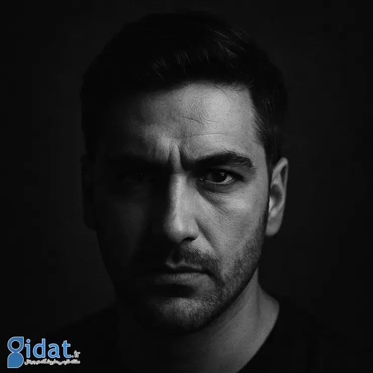 پرتره سیاه سفید با کنتراست بالا از چهره یک مرد ساخته شده با پرامپت هوش مصنوعی