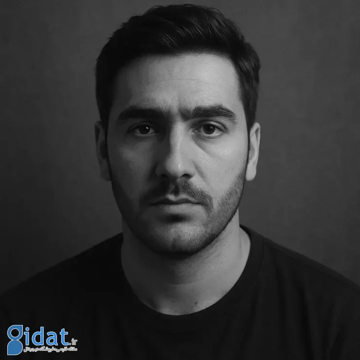 پرتره هنری سیاه سفید از یک مرد ساخته شده با هوش مصنوعی