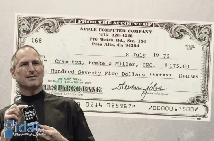 یک چک 175 دلاری اپل با امضای استیو جابز در یک حراجی به قیمت 107 هزار دلار فروخته شد