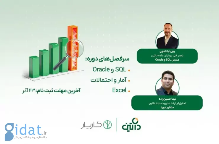 داتین با همکاری کاریان، در حال برگزاری دوره‌ای در مورد اصول اولیه تحلیل داده‌ها است