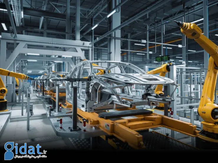 خط تولید خودرو در مرحله اتصال شاسی و بدنه