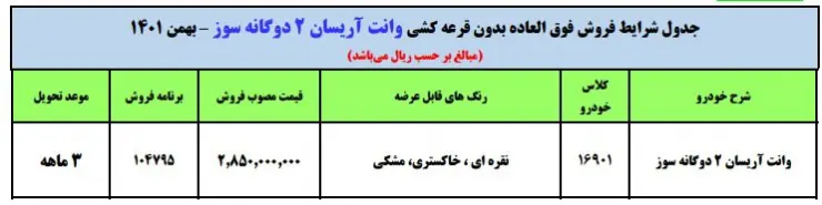 طرح فروش فوری وانت آریسان