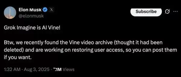 ایلان ماسک: Grok Imagine همان Vine مجهز به هوش مصنوعی است [تماشا کنید]