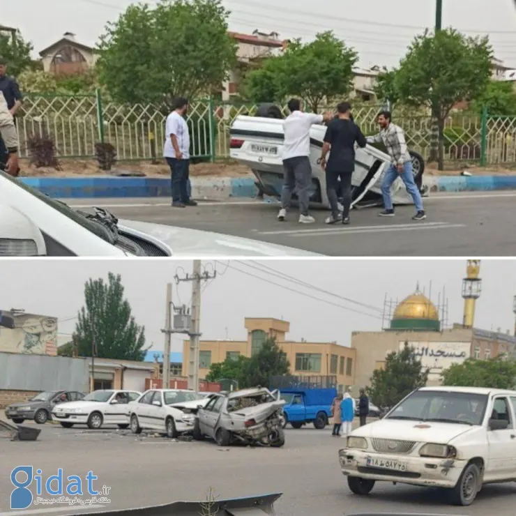 تصویری از دو تصادف عجیب رانندگی در تبریز