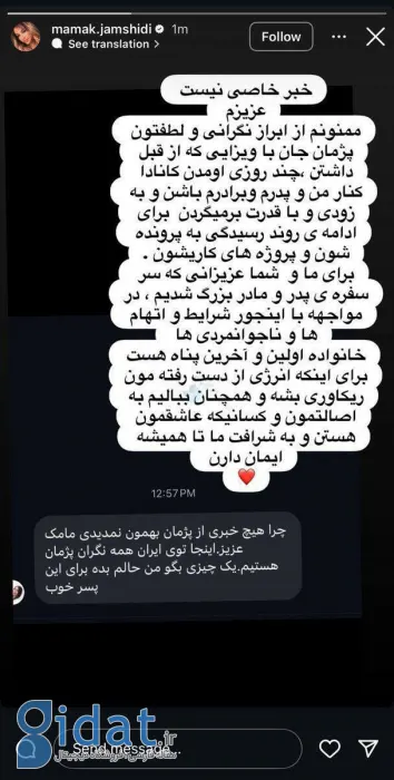 استوری جدید خواهر پژمان درباره سفرش به کانادا