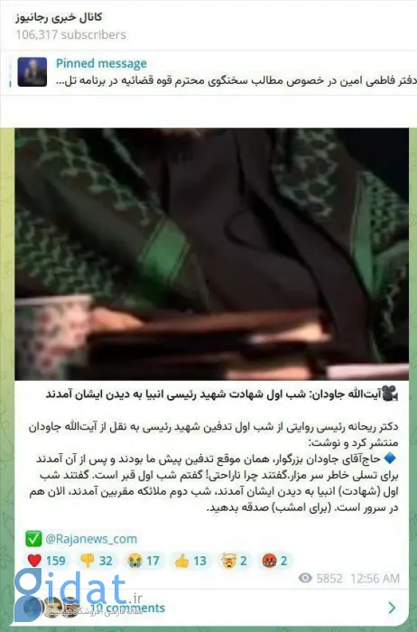 دختر رئیسی: ملائکه به دیدار پدرم آمدند