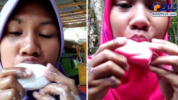 زن جوانی که عاشق خوردن صابون است عکس