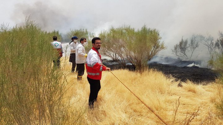 مهار آتش سوزی اراضی بویین زهرا تصاویر