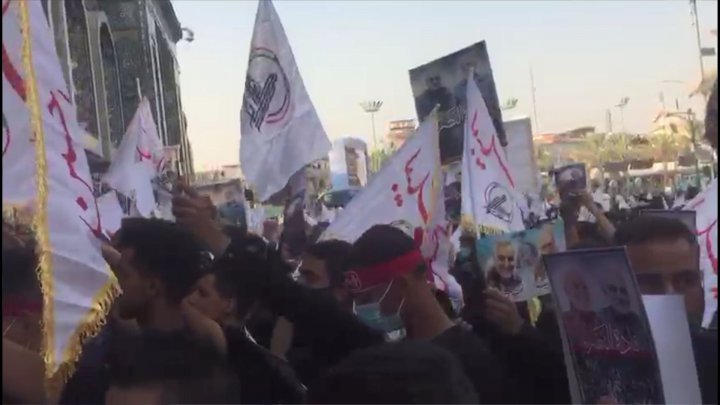راهپیمایی تجدید عهد مردم عراق با شهید سلیمانی و ابومهدی در بین الحرمین