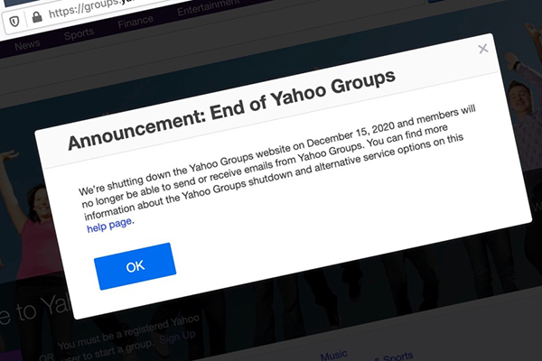 یاهو گروپس در ۲۵ آذر ۹۹ برای همیشه تعطیل می شود