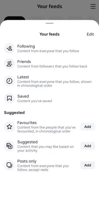 تنظیمات فیدهای اینستاگرام