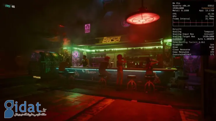 اجرای Cyberpunk 2077 روی مک‌بوک پرو M1 Max با نرخ 60 فریم‌برثانیه