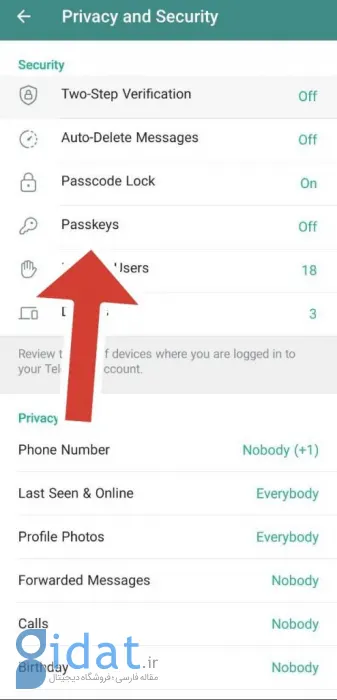 تلگرام Passkeys