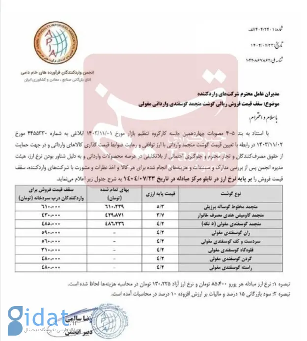 قیمت انواع گوشت گوساله تنظیم بازار اعلام شد