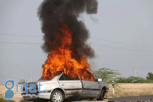 تصویری دلخراش از آتش‌سوزی خودرو حامل دانش‌ آموزان