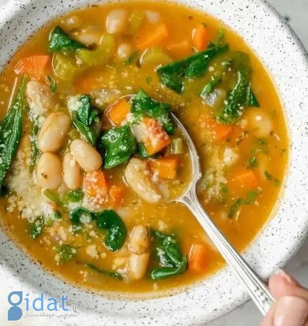 سوپ سبزیجات با لوبیا سفید، یک پیش غذای خوشمزه و سالم