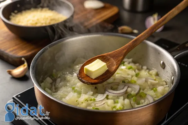a-pot-on-a-stove-with-a-tablespoon-of-butter-melti