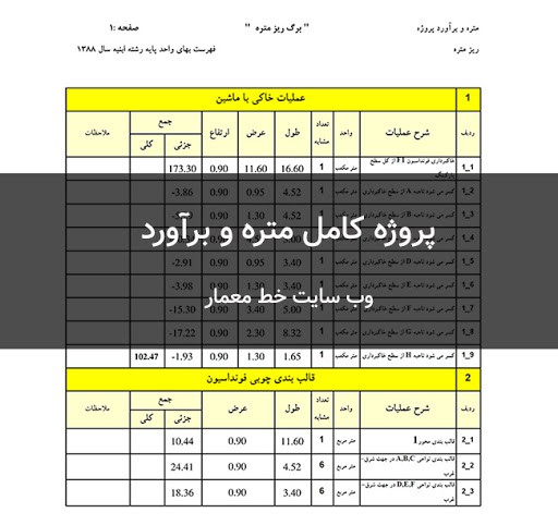 نمونه پروژه متره ساختمان بتنی 3 طبقه