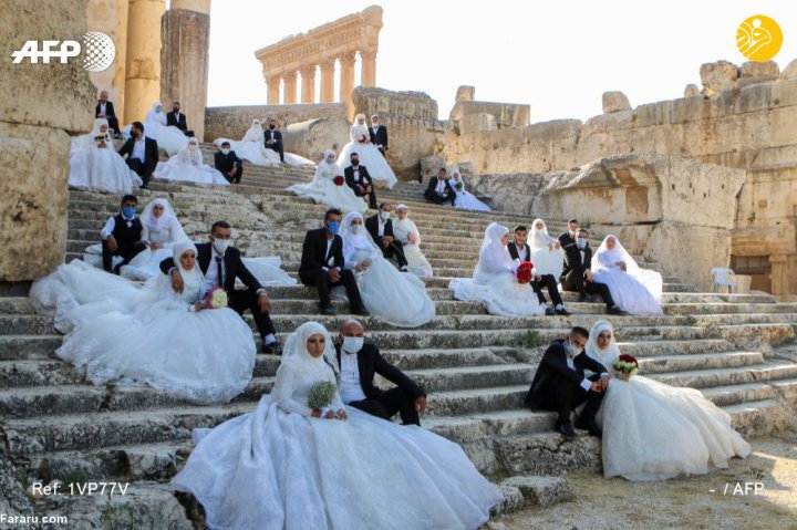 (ویدئو) عروسی دسته جمعی در لبنان در سایه کرونا