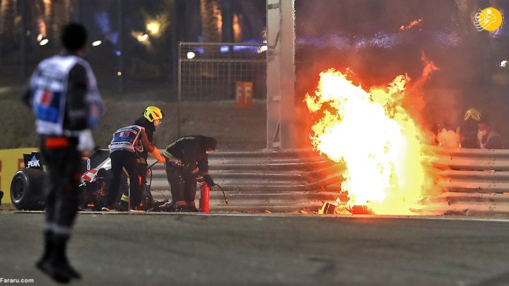 (تصاویر) حادثه وحشتناک در مسابقه فرمول یک بحرین